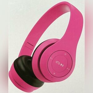 GEMS Over-Ear Wireless Headphones Folding with Built in Controls Pink